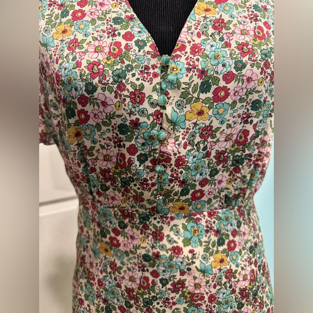 Sandro Floral Mini Dress in Green, Red, Yellow - Picture 3 of 10